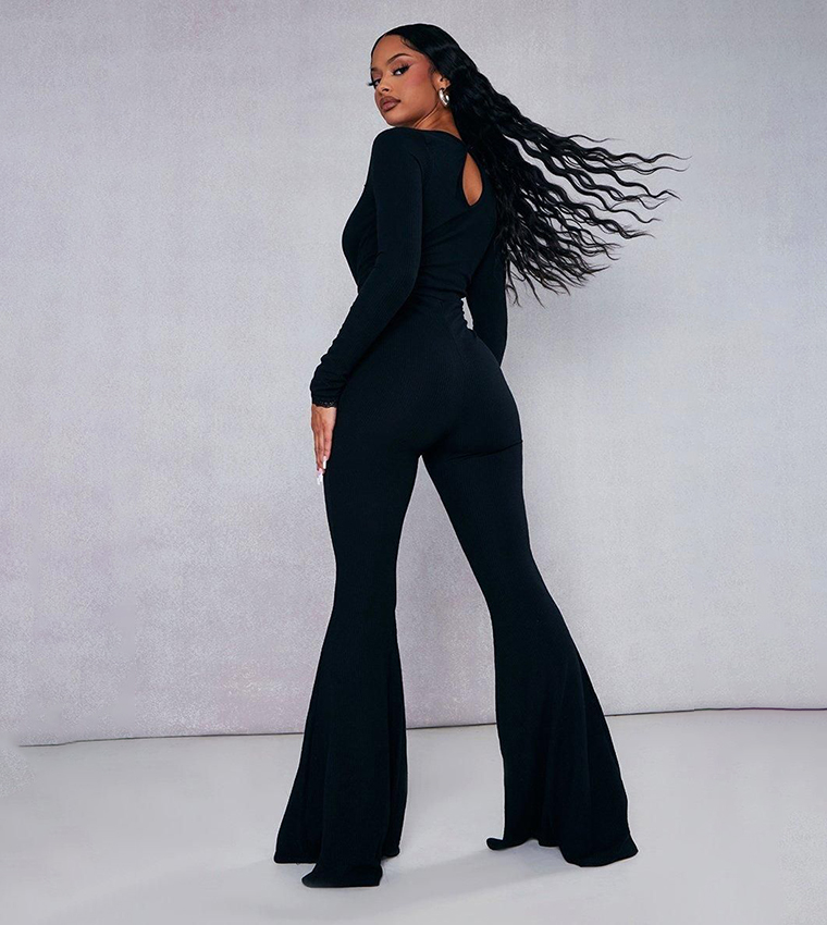 Buy PrettyLittleThing Ribbed Lace Trim Long Sleeves Flared Leg