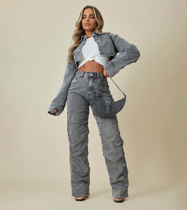 Washed Ruched Straight Fit Jeans