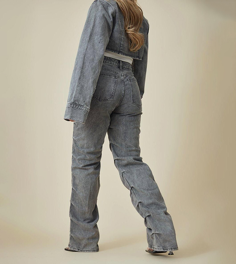 Washed Ruched Straight Fit Jeans