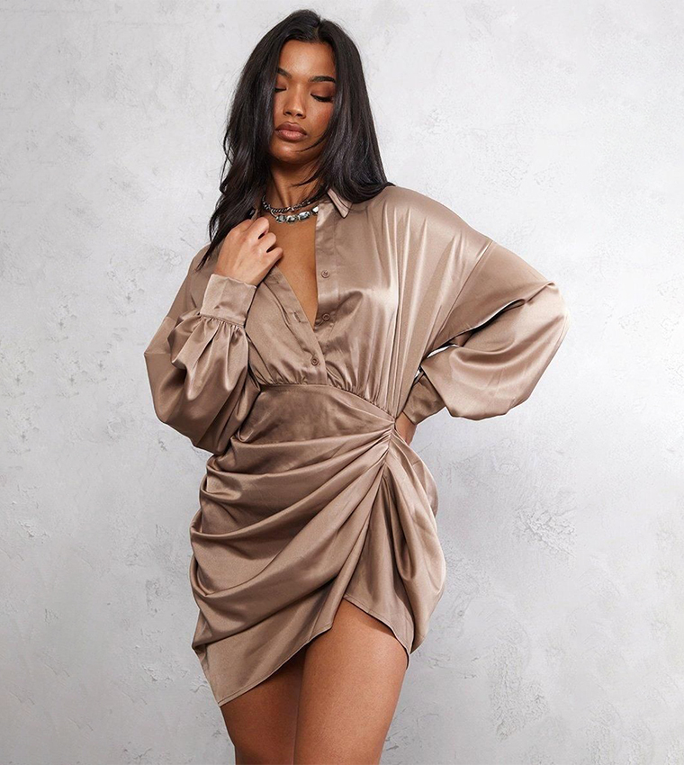 pretty little thing satin shirt dress Coast Women's Fringe Satin Shirt Dress in Olive
