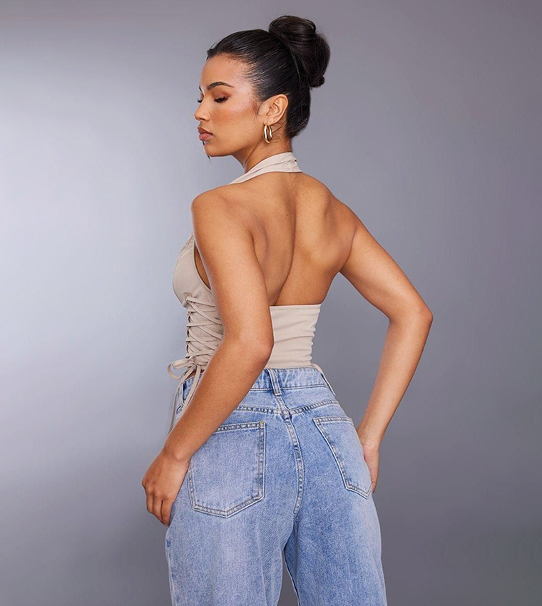 Lace Up Detail Zip Up Crop Vest Top