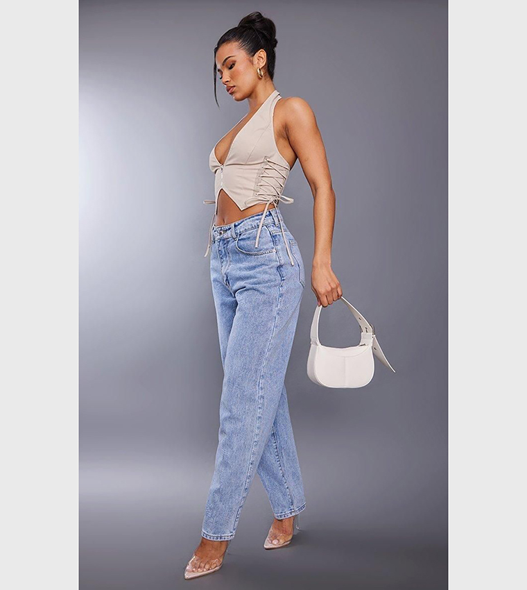 Lace Up Detail Zip Up Crop Vest Top