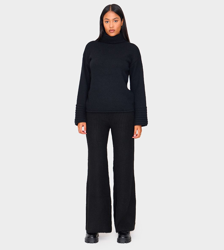 Tall Luxe Ribbed Knit Wide Leg Trousers