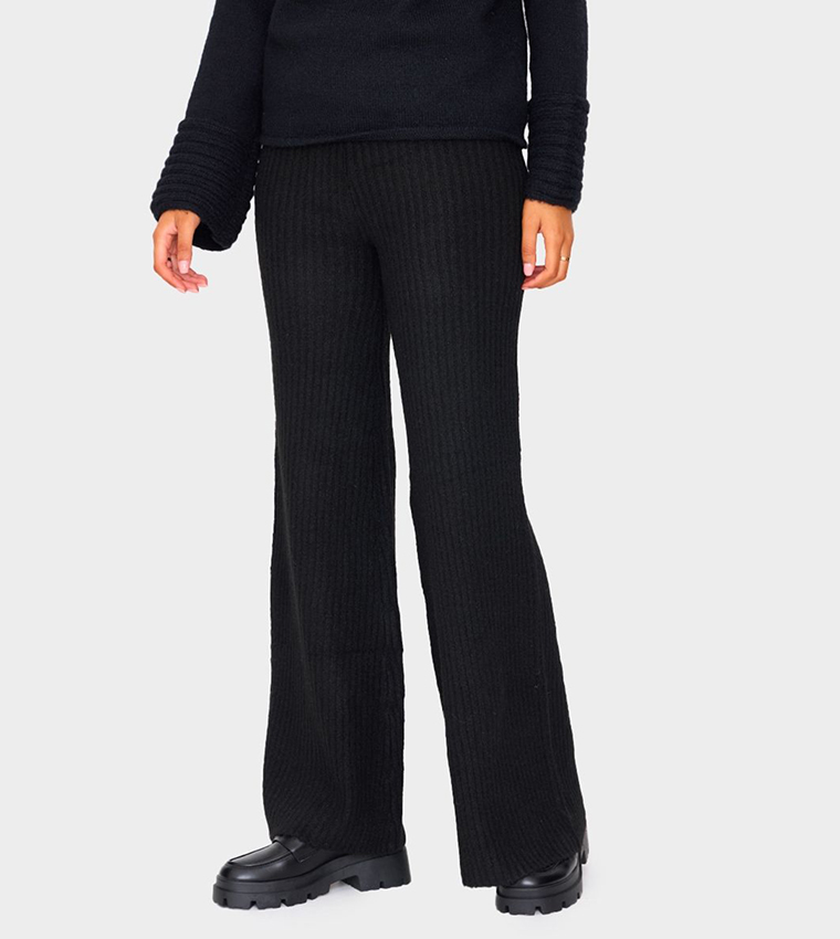 Tall Luxe Ribbed Knit Wide Leg Trousers