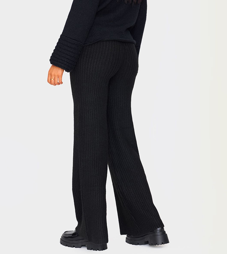 Tall Luxe Ribbed Knit Wide Leg Trousers