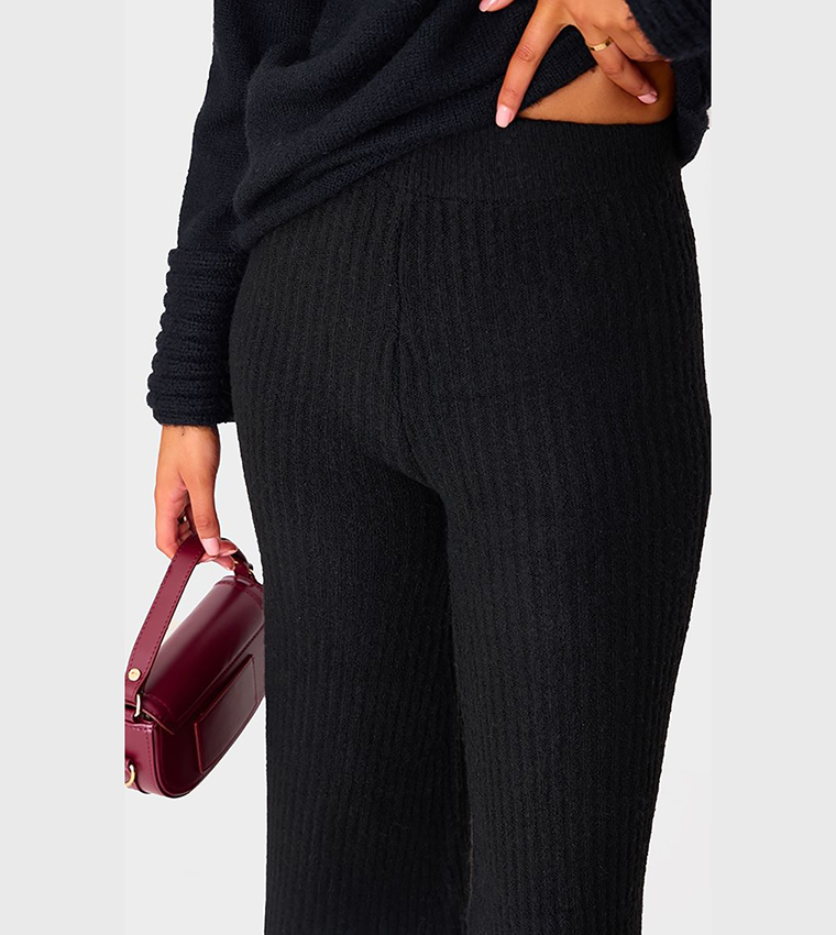 Tall Luxe Ribbed Knit Wide Leg Trousers