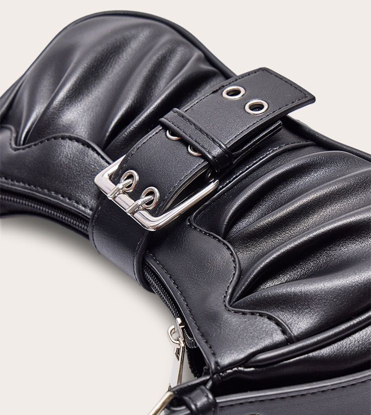 PU Eyelet Buckle Shoulder Bag