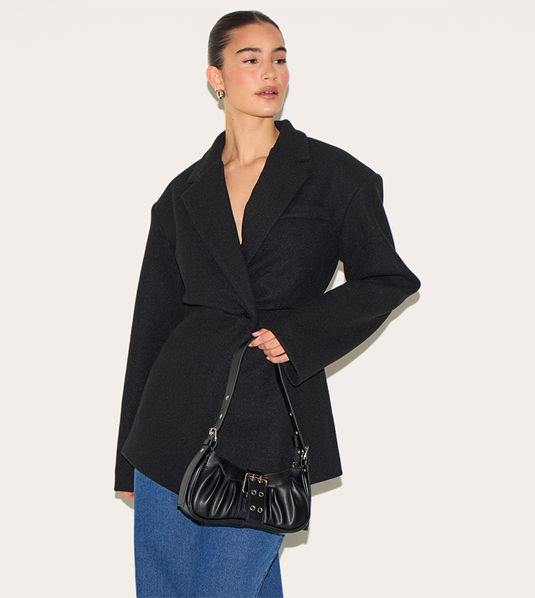 PU Eyelet Buckle Shoulder Bag