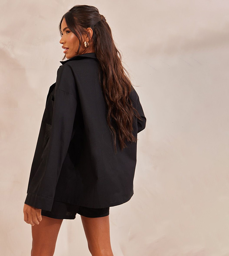 Woven Balloon Sleeves Oversized Shirt