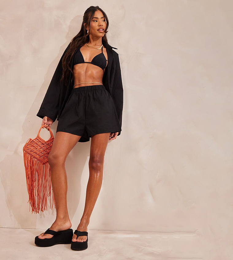 Woven Balloon Sleeves Oversized Shirt