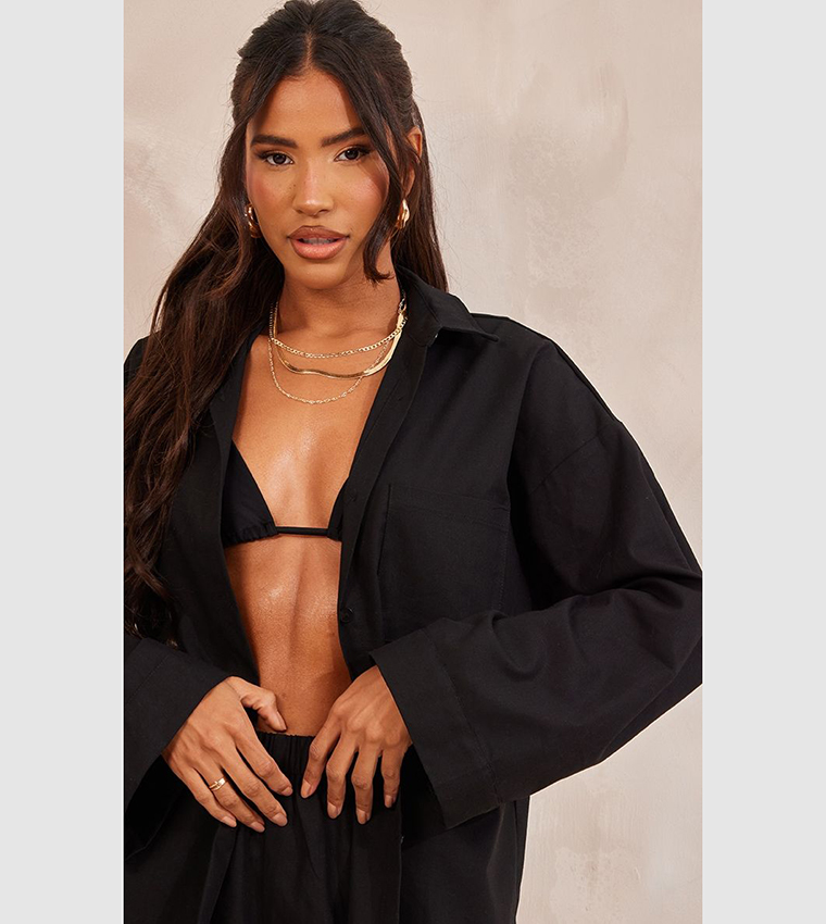 Woven Balloon Sleeves Oversized Shirt