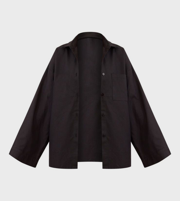 Woven Balloon Sleeves Oversized Shirt