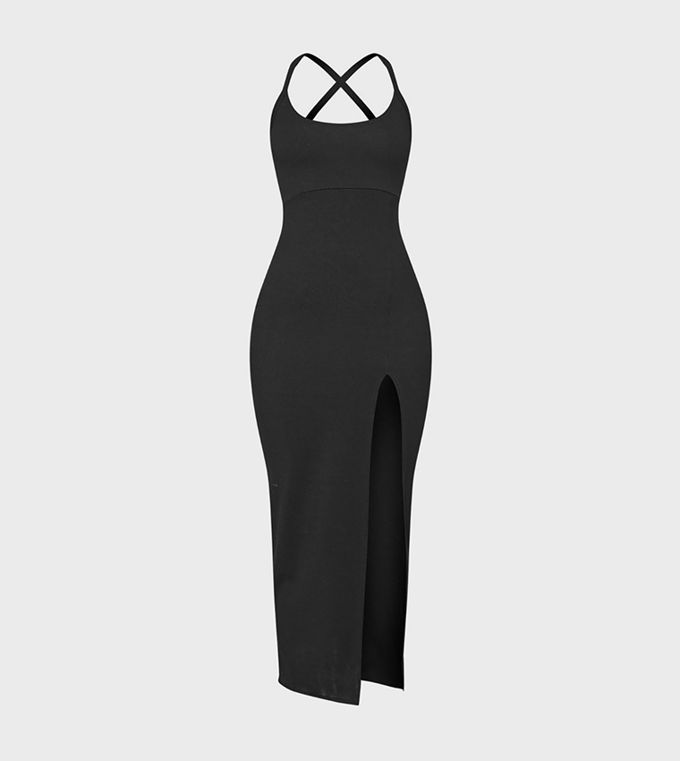 Soft Ribbed Cut-Out Tie Back Midaxi Dress