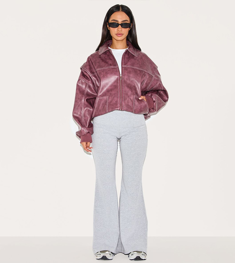 Petite Marl Fold Detail Flared Trousers
