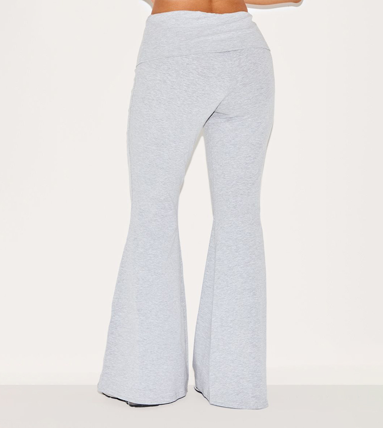 Petite Marl Fold Detail Flared Trousers