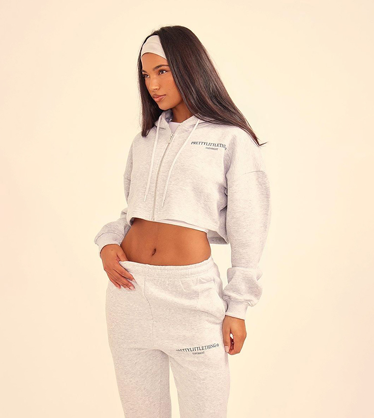 Sweatpants Pretty Little Thing Grey Cropped Hoodie Buy