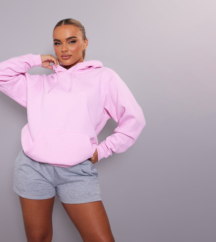 Buy PrettyLittleThing Solid Oversized Fit Hoodie In Pink