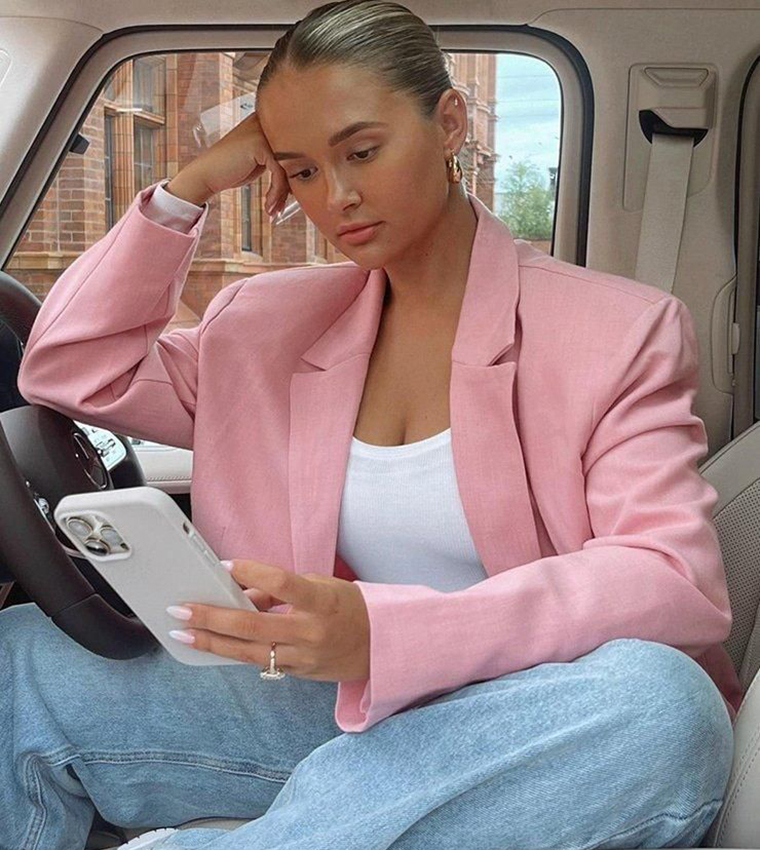 Woven Oversized Curved Hem Blazer