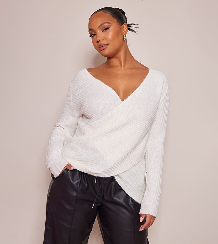 Curve Ribbed Soft Knit Wrap Sweater