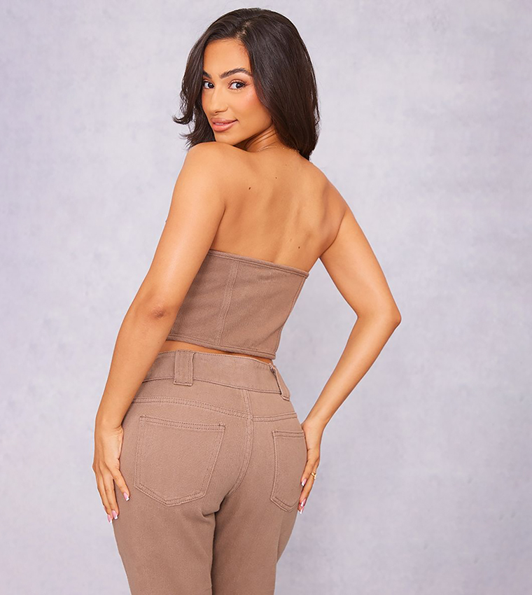 Petite Washed Denim Hook and Eye Corset Top