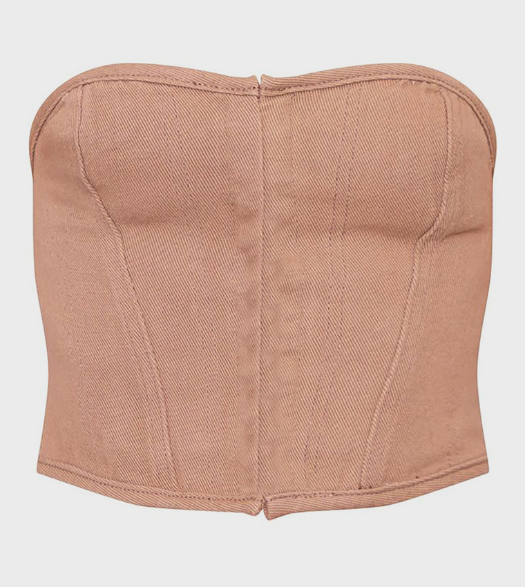 Petite Washed Denim Hook and Eye Corset Top