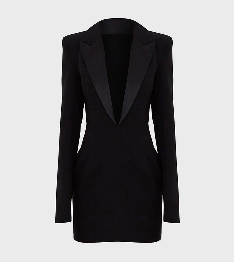 Tailored Satin Lapel Mini Blazer Dress