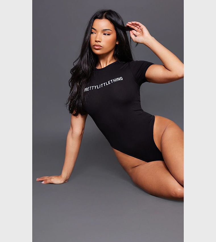 Logo Printed Short Sleeves Bodysuit Top