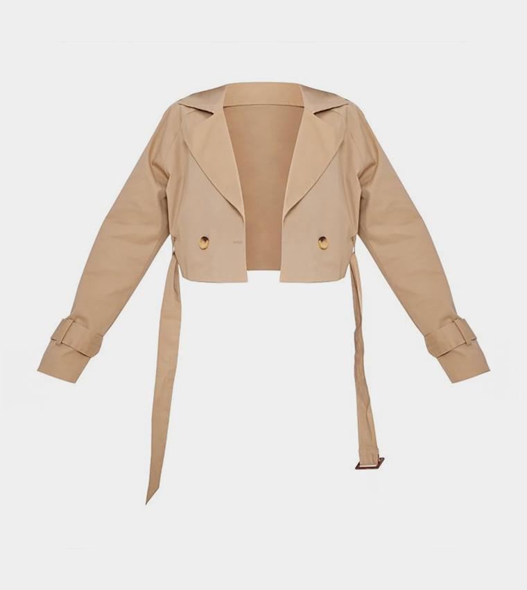 Solid Cropped Trench Coat