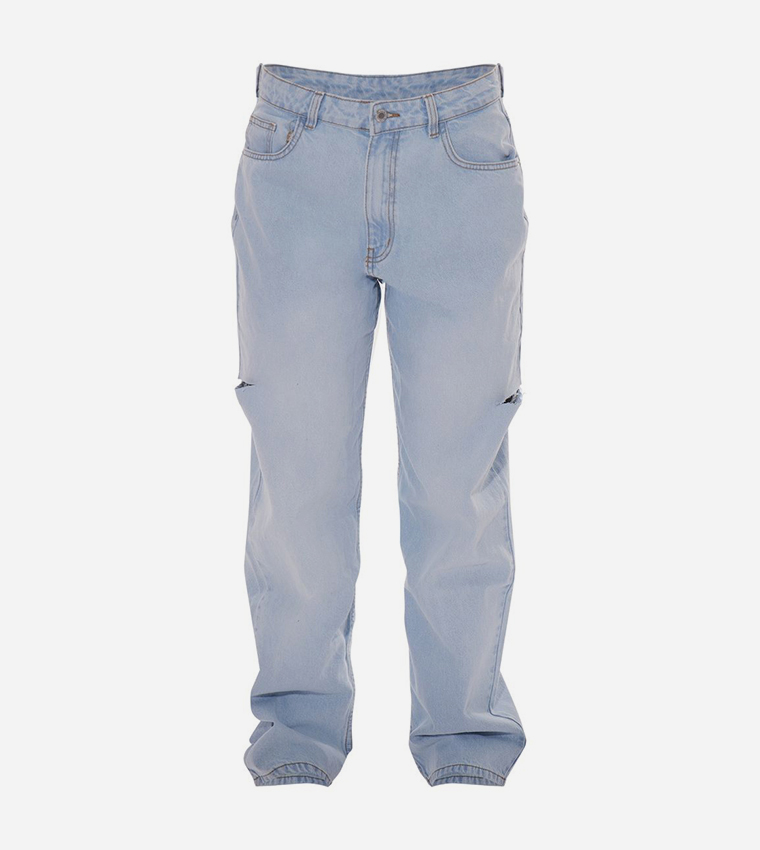 Wash Thigh Split Boyfriend Fit Jeans