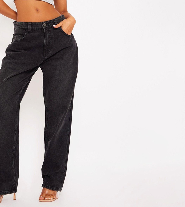 Buy PrettyLittleThing Petite Washed High Rise Straight Fit Jeans