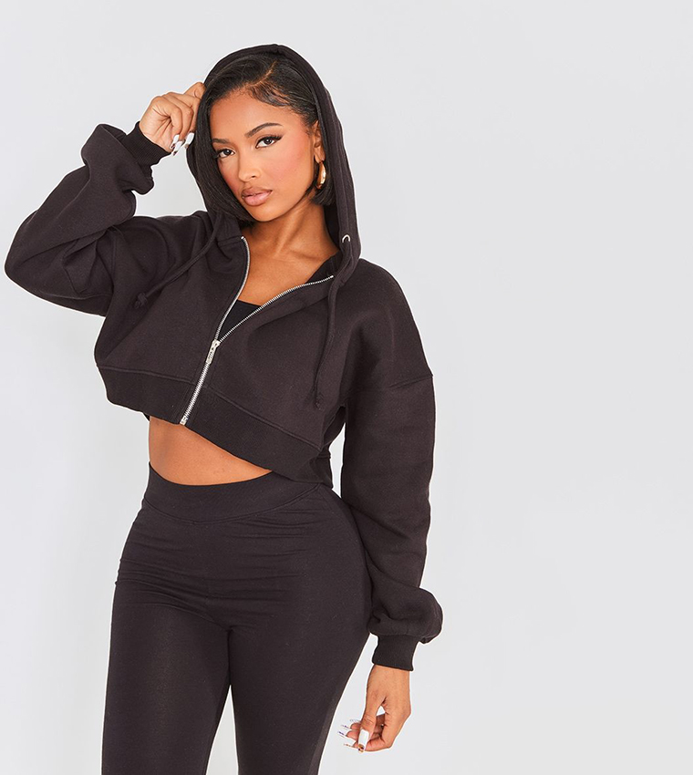 Shape Zip Front Long Sleeves Cropped Jacket