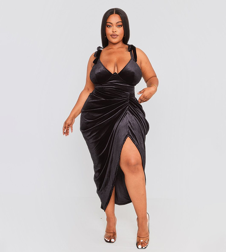 Plus Size Pretty Little Thing Black Velvet Dress Buy