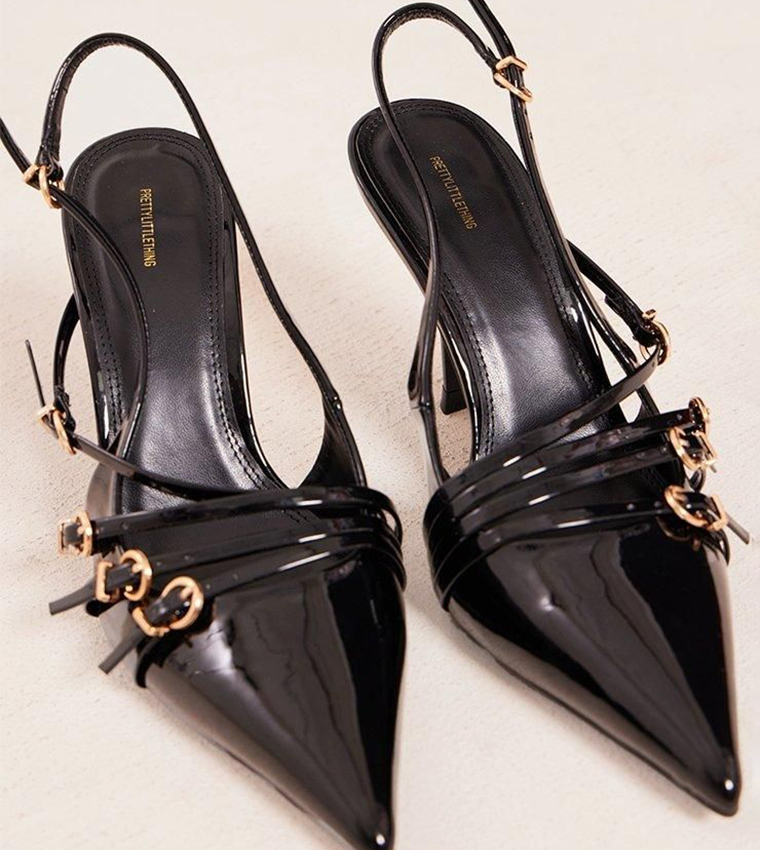 Patent Pointed Toe Multi Buckle Heel Pumps