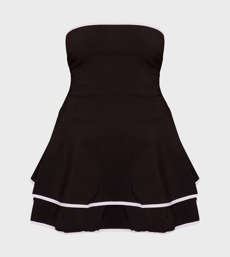 Stretch Contrast Tiered Shift Mini Dress
