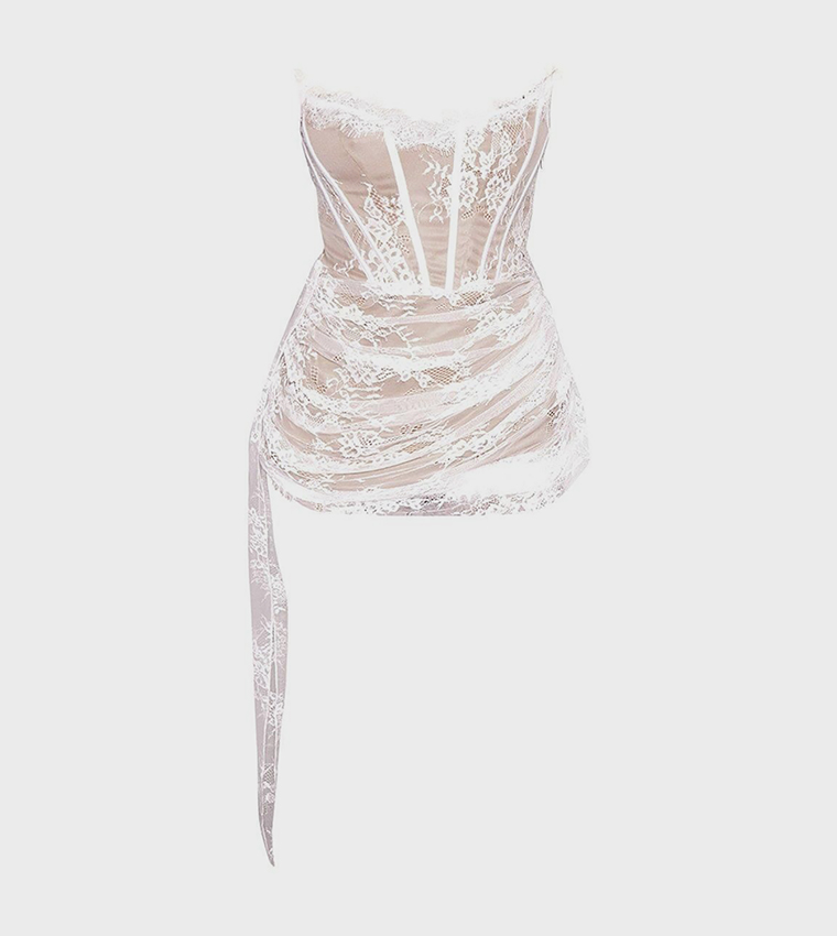 Lace Detail Corset Strapless Mini Dress
