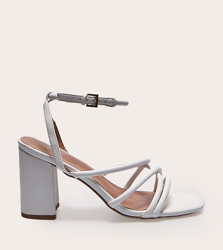 PU Round Toe Multi Strap Block Heel Sandals