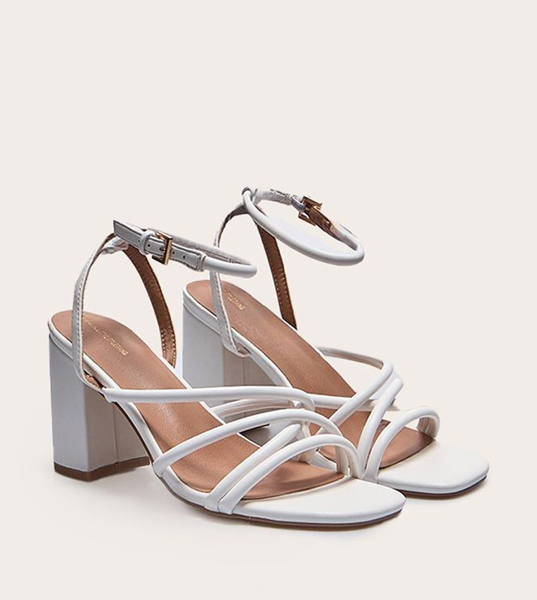 PU Round Toe Multi Strap Block Heel Sandals