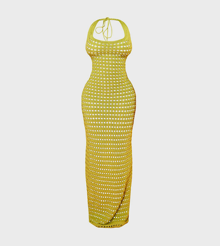 Buy PrettyLittleThing Shape Crochet Knit Halterneck Open Back Beach Maxi  Dress In Green | 6thstreet Qatar