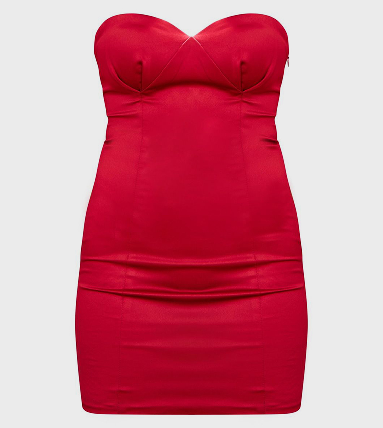 bandage frill hem bodycon dress Prettylittlething Dark Red Bandage Dress Red Bandage Frill Hem Bodycon Dress Online