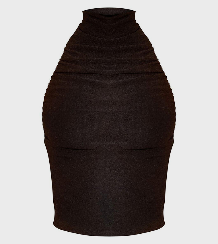 Soft Touch Ruched Halterneck Crop Top