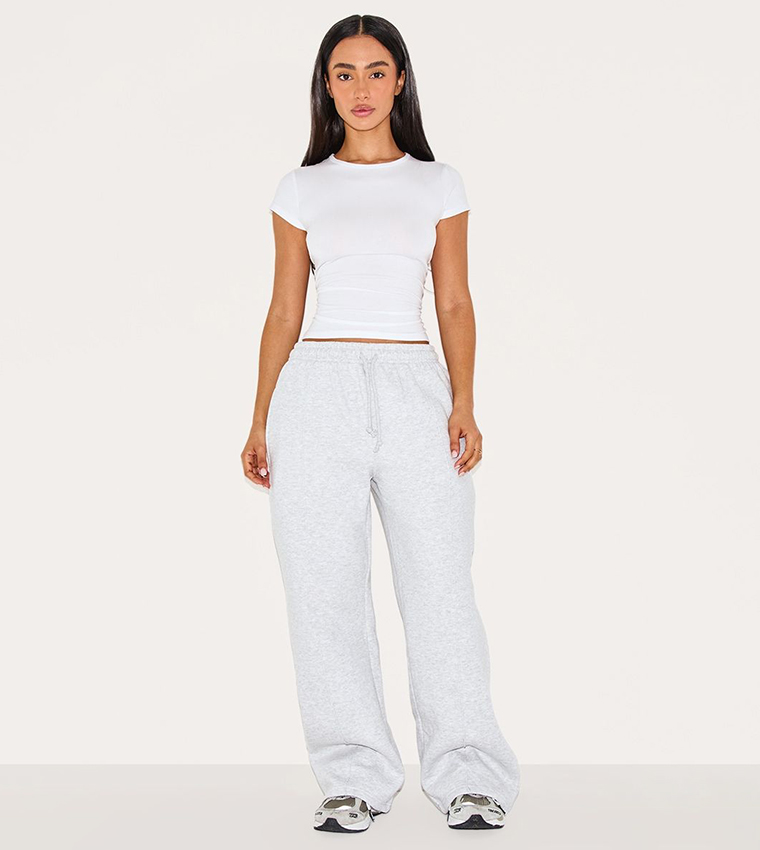 Petite Pintuck Drawstring Waist Straight Fit Sweatpants