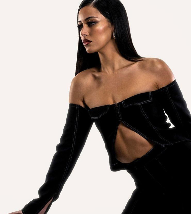 PLT Label Contrast Stitch Corset Top