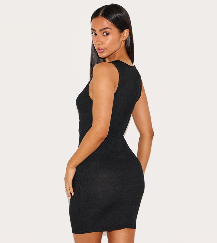 Petite Ribbed Ruched Bodycon Mini Dress
