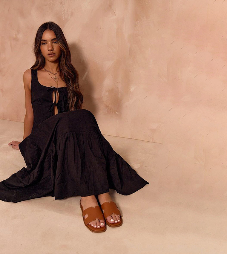 PU Square Toe Slide Sandals