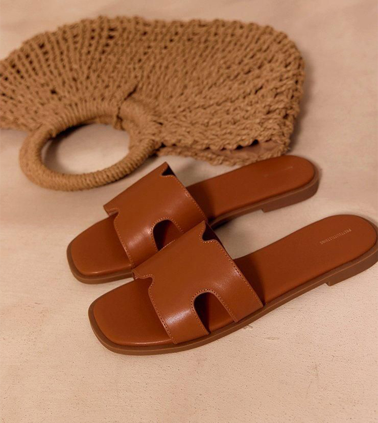 PU Square Toe Slide Sandals