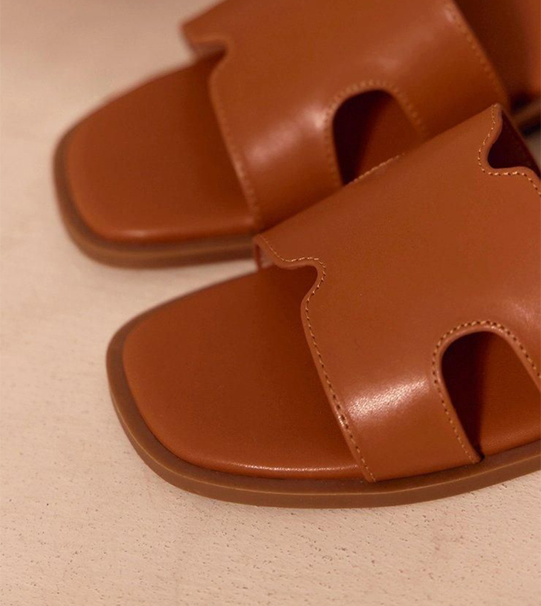 PU Square Toe Slide Sandals