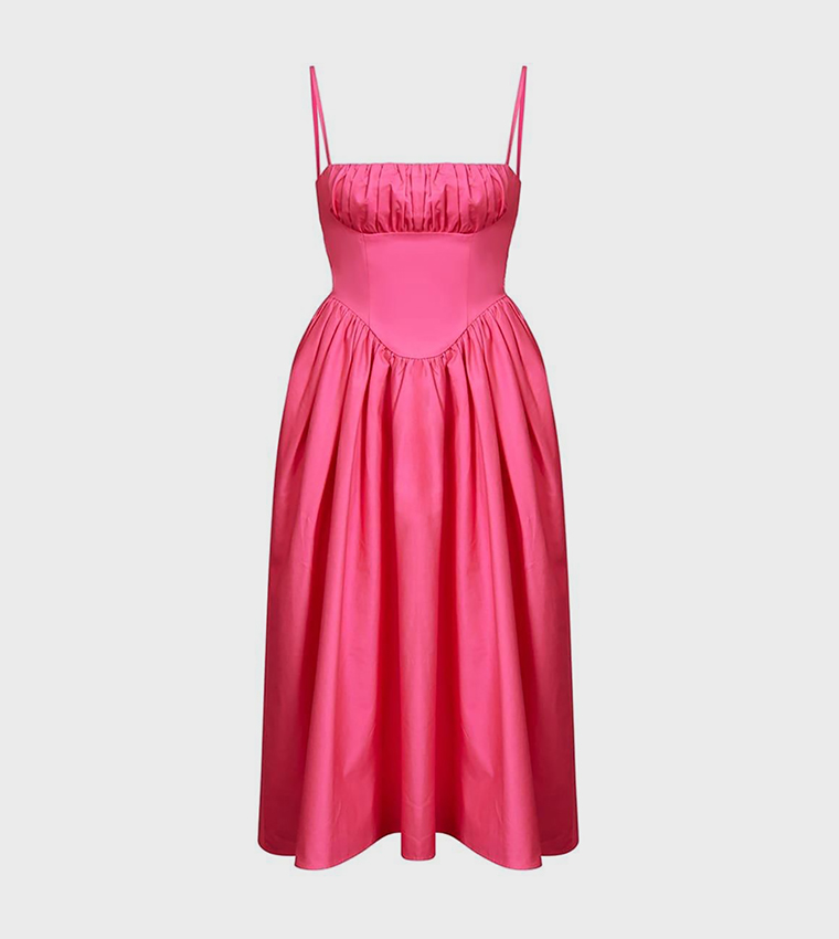 Hot Ruched Bust Corset Strappy Midaxi Dress
