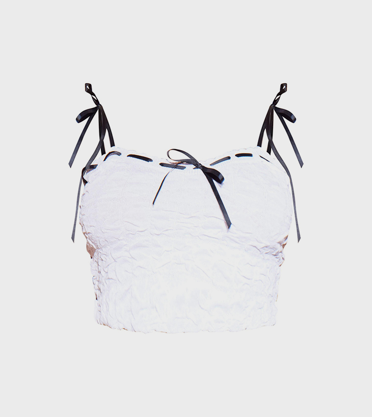 Bubble Knit Ribbon Detail Crop Top