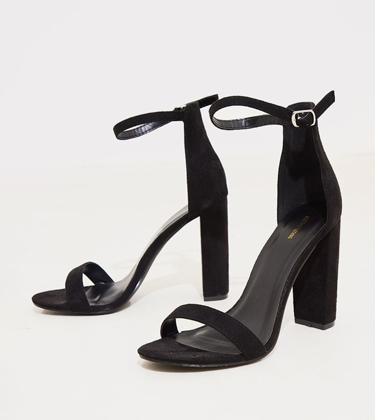 Round Toe Faux Suede Block Heel Sandals