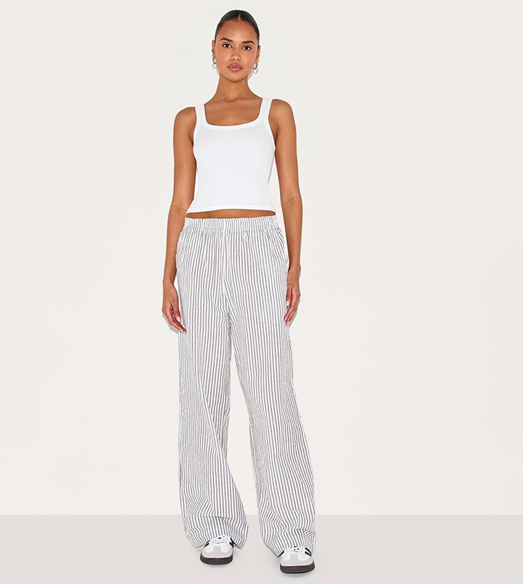 Pinstriped Elastic Waist Trousers